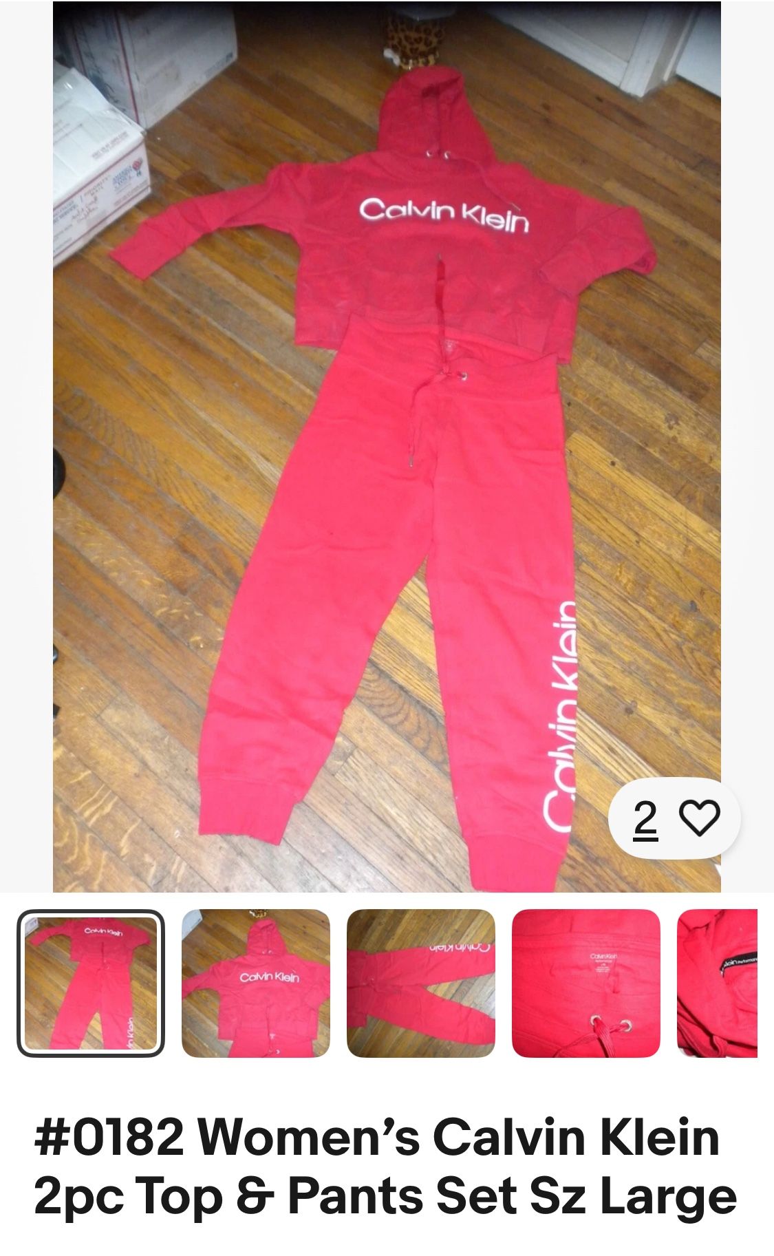 #0182 Women’s Calvin Klein 2pc Top & Pants Set Sz Larget