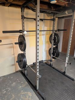 Home Gym - Squat rack, power cage, barbell, and weights