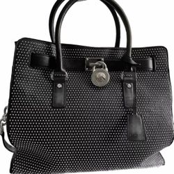 💎RARE LTD ED MICHAEL KORS BLACK/SILVER MICRO-STUD HAMILTON LARGE TOTEw/DUST BAGw