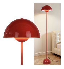 Coucrek Red Floor Lamp for Living Room, 66'' Tall Industrial Standing Lamp with Unique Reflecting Shade, Mid Century Modern Ambient Light for Bedroom 