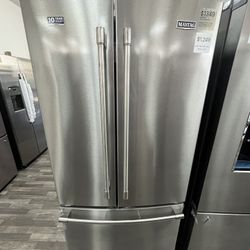$1249 Limited Time Deal! Maytag French Door Refrigerator 33”W, Open Box, One Year Warranty