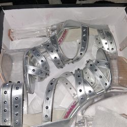 Size 9- Brand New-Silver Platform Heels 