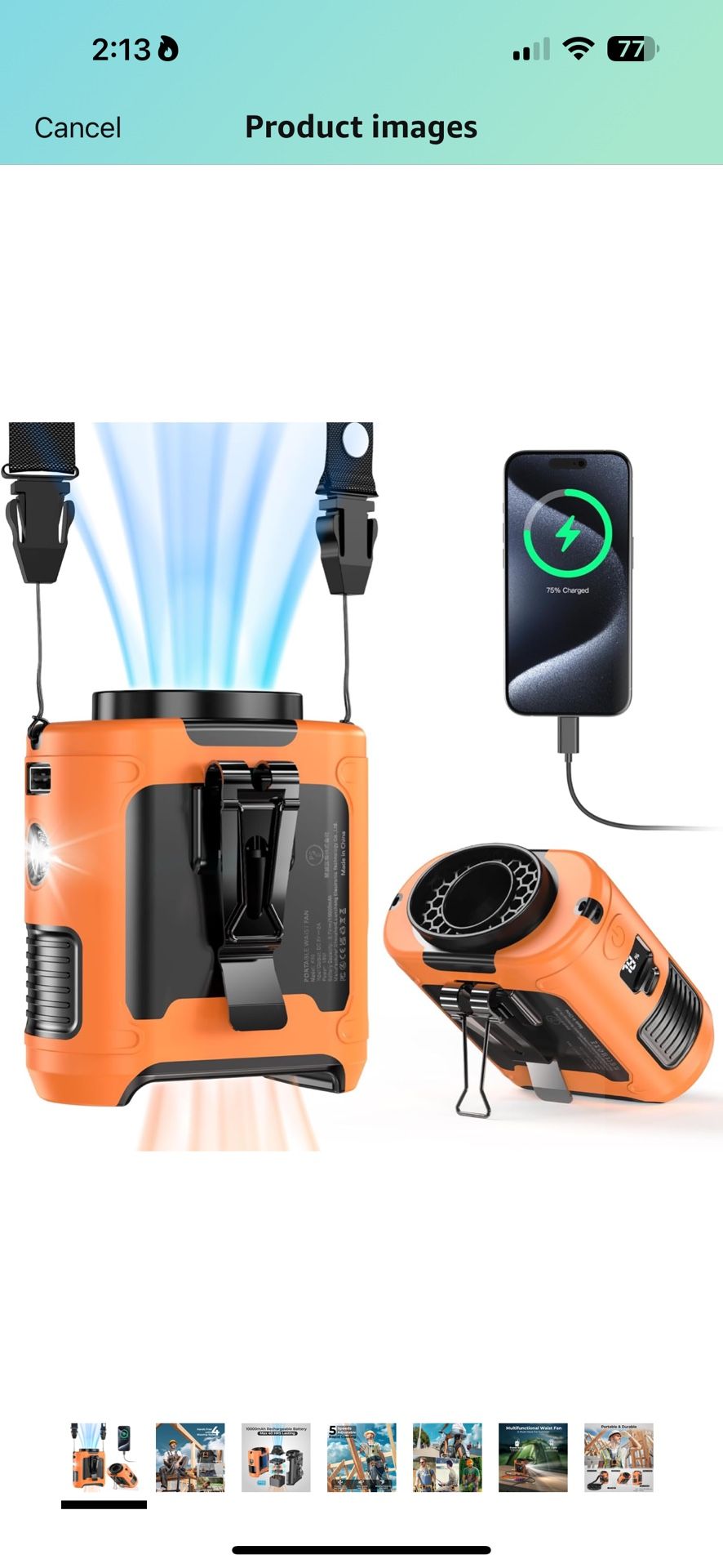 10000mAh Portable Waist Clip Fan, 40H Cooling Personal Wearable Fan, 5 Speeds 16000RPM Strong Belt Fan, Rechargeable Hands-free Neck Fan With Flashlig