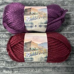 2-Skeins Lion Brand Hometown Yarn-Pinot De Napa Valley 5 Oz 81 Yards Each Bulky