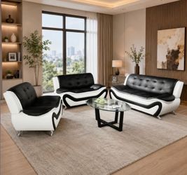 3-Piece Sofa + Loveseat + Single Chair, Black