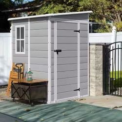 🔥ON SALE 5 ft. W x 4 ft. D Matte Gray Patio Resin Shed Extruded Plastic Outdoor Storage Shed with Window and Floor 16.6 sq. ft. $180