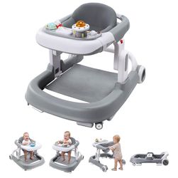 Baby Walker with Wheels, 5-in-1 Foldable Infant Toddler Walker for Boys Girls 6-18 Month,One-Step Fold Structure, 3 Adjustable Heights, Detachable Sea