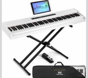 88-Key Digital Piano Keyboard Set w/ Stand, Sustain Pedal & Carrying Case – White