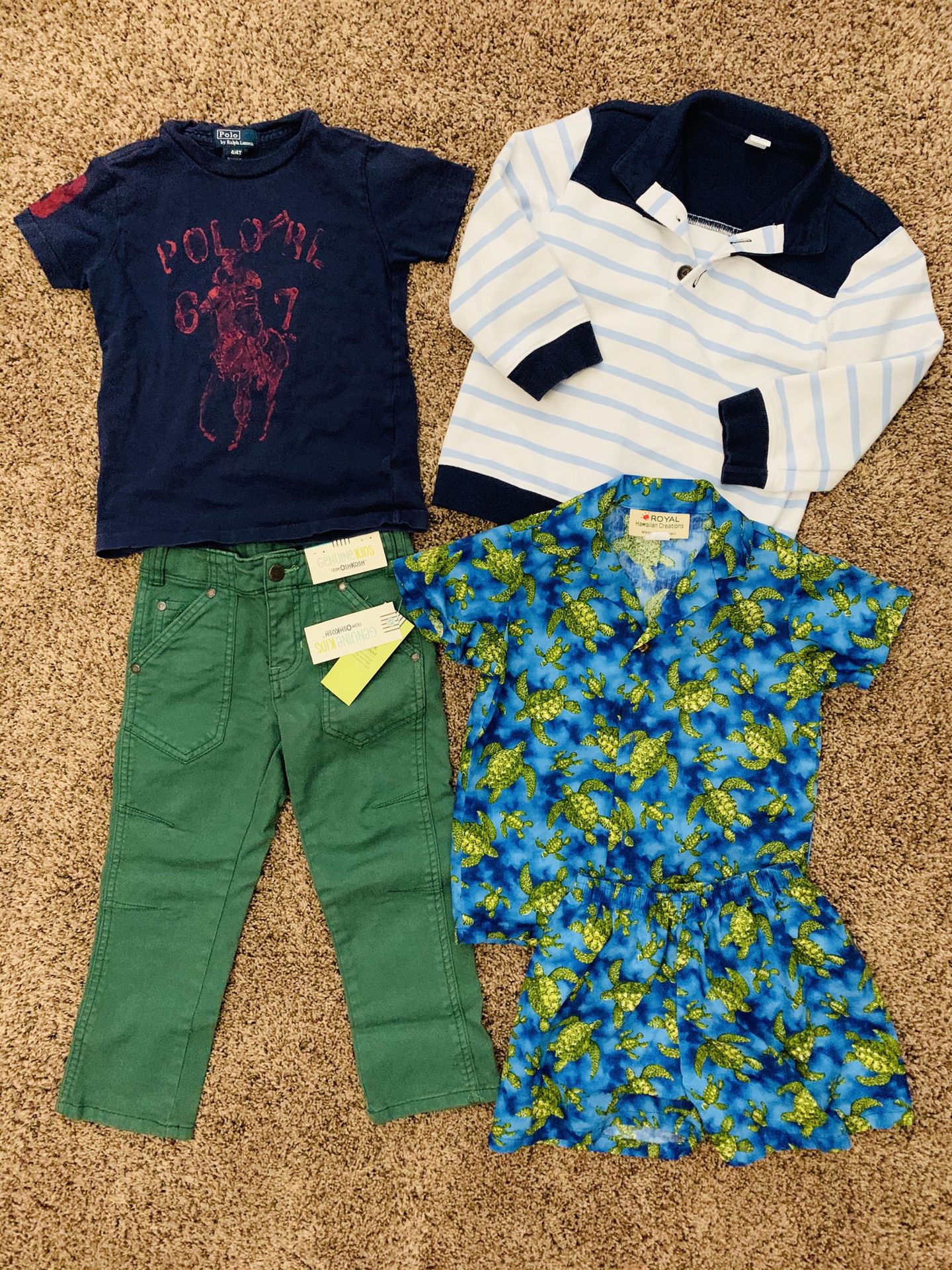 BOYS / KIDS 4T CLOTHES - OUTFITS - OSHKOSH PANTS RALPH POLO SHIRT HAWAIIAN SET ~ ALL FOR $5