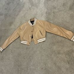Woman Cream Color Leather Jacket