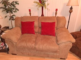 Beige sofa and love seat