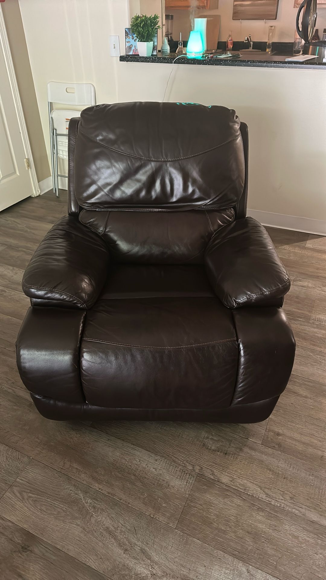 Brown Leather Recliner With Free Sofa And Coffee Tble