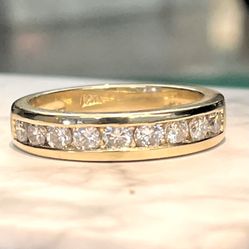 1 TCW 14k Yellow Gold Men’s Natural Round Diamonds Channel Setting Heavy Chunky Band