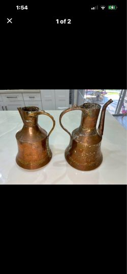 Pair of Vintage Copper Water Pitchers – Handcrafted with Beautiful Patina