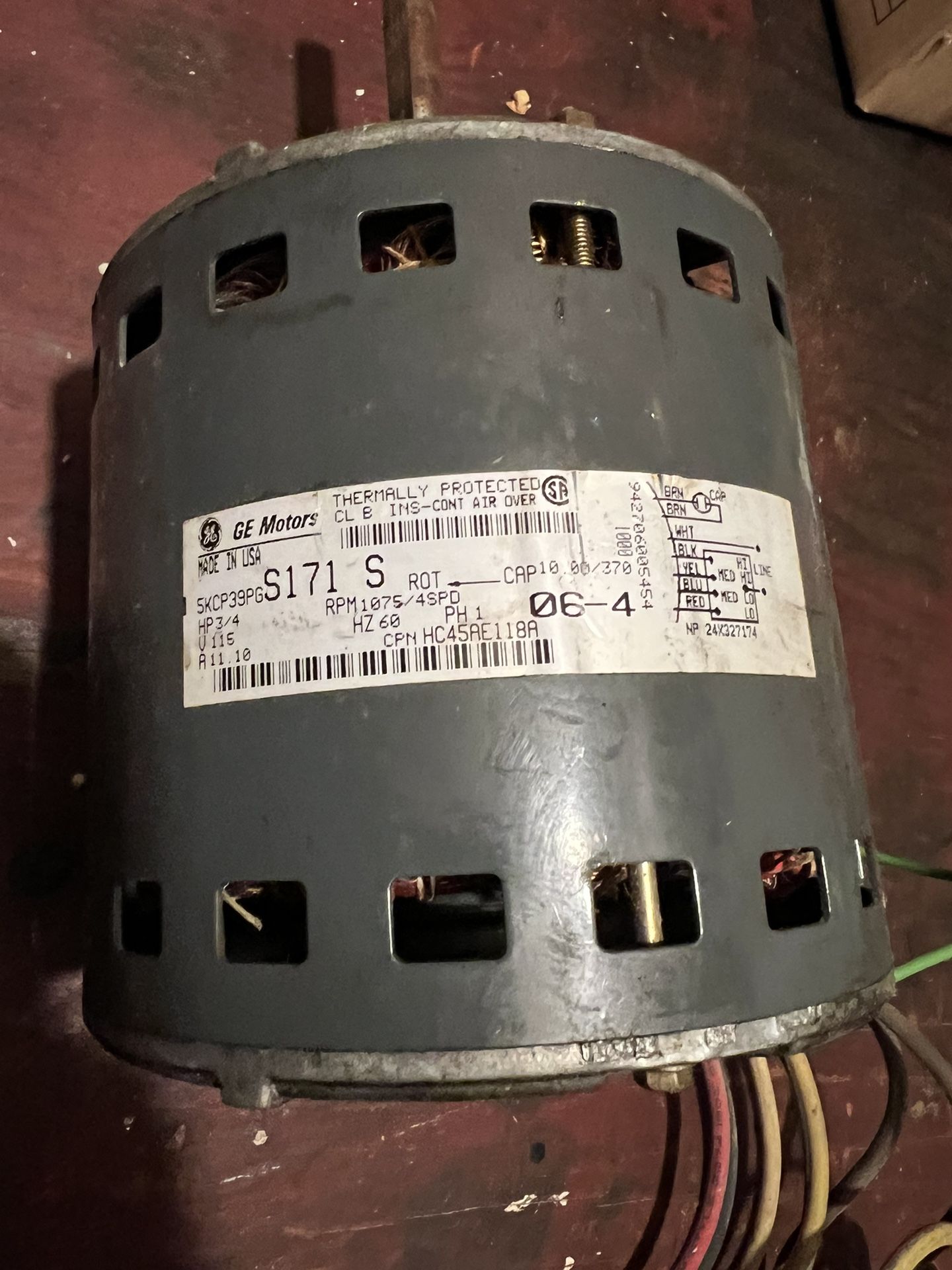 GE 5KCP39PG S171 S Blower Motor 3/4 HP 1075 RPM 4 SPD 115 V