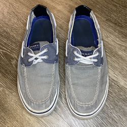 Mens Grey and Blue Sperry Boat Shoes - 9