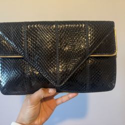 Brian Atwood Black Snakeskin Envelope Clutch – Made in Italy 🖤