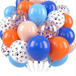 Blue and Orange Balloons, Dog Paw Print Balloons 12 inch Light Blue Balloon Macaron Orange Confetti Balloon