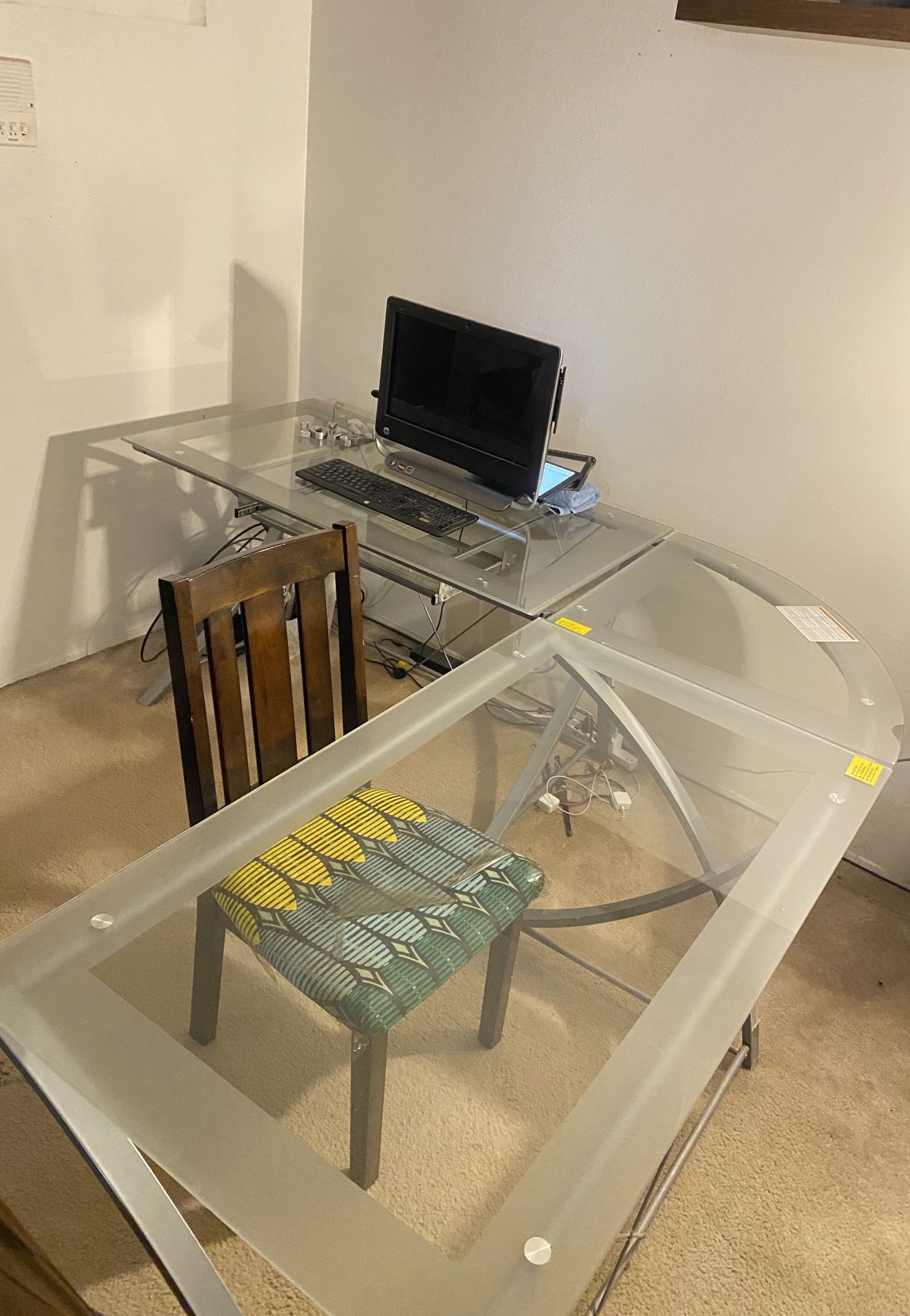 L Shaped Glass Desk 