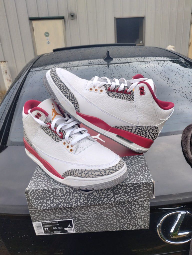 $180 Local pickup size 11 only.  Air Jordan 3 Cardinal Size 11  With Original Box.. No Trades Worn Twice Excellent Condition Price Is Firm 