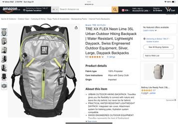 TRE XX FLEX Neon Lime 35L Urban Outdoor Hiking Backpack | Water Resistant, Lightweight Daypack, Swiss Engineered Outdoor Equipment, Silver, Large, Day