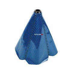 Brand New Nismo Carbon Fiber Blue Leather PVC Style Black Stitch Leather Gear Manual Shifter Shift Knob Boot
