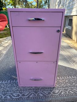 3 Drawer Pink Metal Filing Cabinet