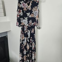 RobertLouis Navy Sleevless Floral Overlay dress Size L 