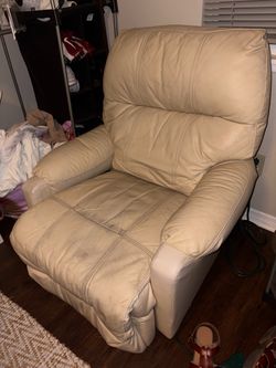 Two Cream Leather Recliner Chair
