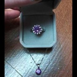 New .925 Sterling Silver Amethyst Ring Size 7 And Necklace 