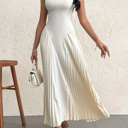 Women Elegant Pleated Tight-Fitting A-Line Dress