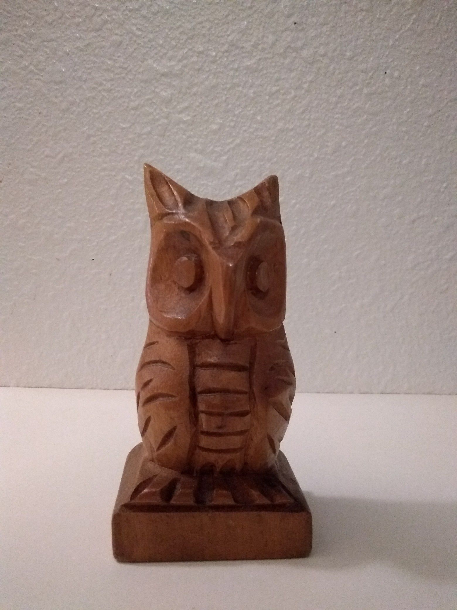 Hand Carved Wooden Owl Statue