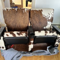 4 Vintage Cowhide Movie Theater Chairs With Base