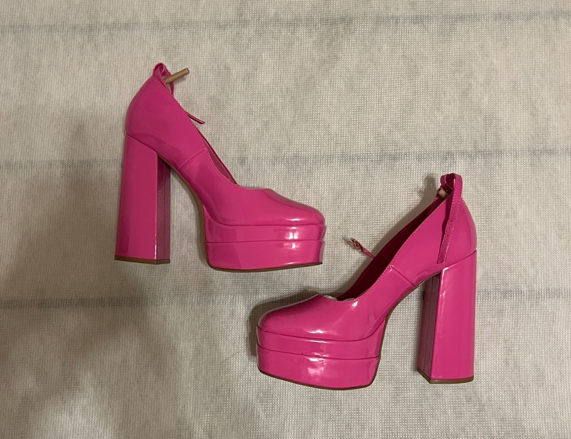 Pink High Heel Chunky Boots
