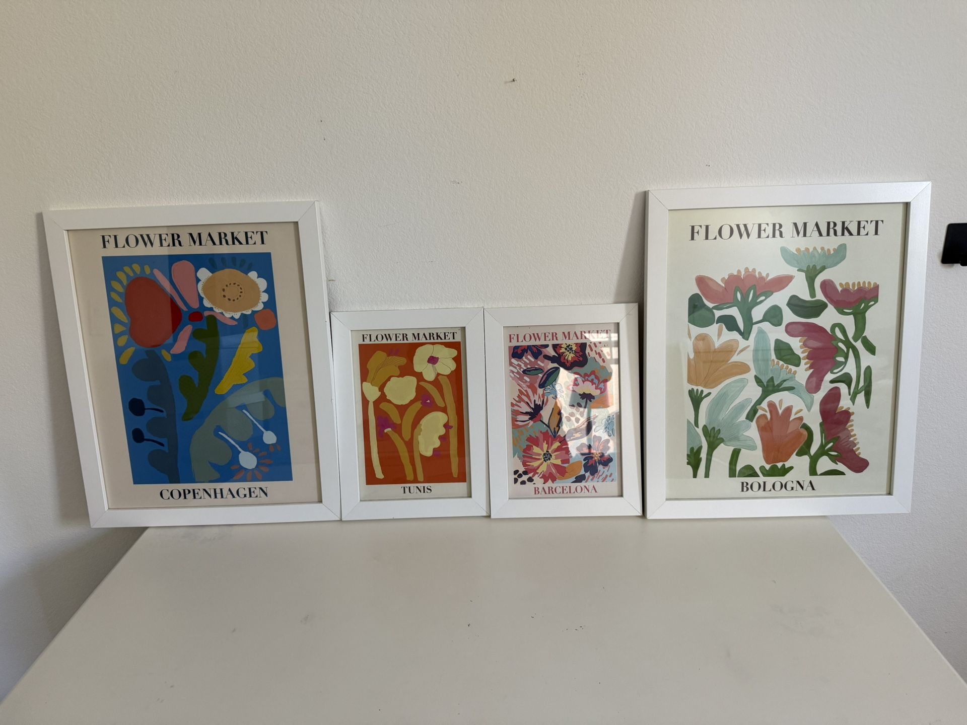 Set of 4 Framed Flower Market Prints – Colorful Wall Art (San Jose)