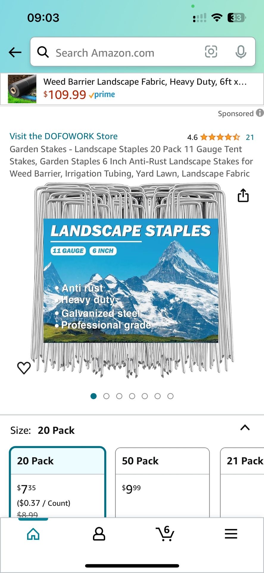 Garden Stakes - Landscape Staples 20 Pack 11 Gauge Tent Stakes, Garden Staples 6 Inch Anti-Rust Landscape Stakes for Weed Barrier, Irrigation Tubing, 