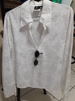 Versace Couture XL white & metallic V-neck women shirt