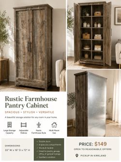 Rustic Farmhouse Pantry Cabinet - 72” Tall Storage Cabinet
