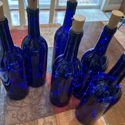 Blue Bottles (Set Of 12) With Cork Lights