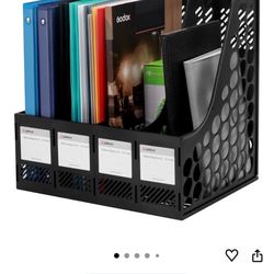 Comix Magazine File Holder Rack/Vertical Desktop File Organizer - Plastic Desk Organizer for Files, Folders, Books - 4 Compartment Binder Organizer - 