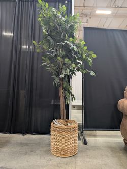 Tall Green Faux Tree in Woven Basket