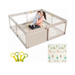 Baby Playpen with Mat, 59x59 In