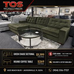 Green Sectional With Chaise 🚚WE DELIVER🚚