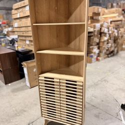 Slatted Door Tall Corner Cabinet, 68" Mid-Century Bathroom Cabinet $99