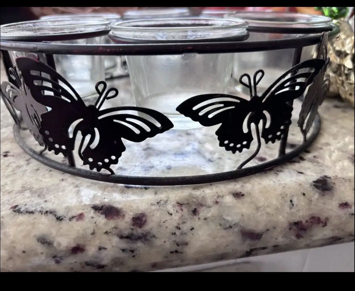Round Candle Holder Butterflies Design 