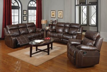 Brand New 2 Piece Chestnut Reclining Sofa and Love Seat