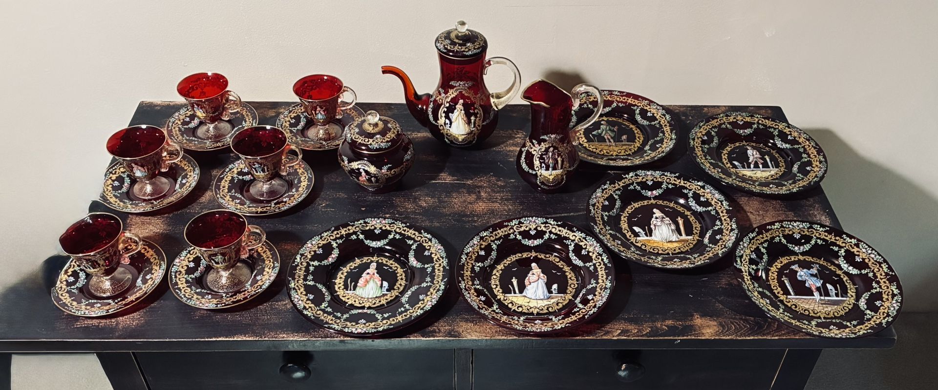 **Rare** Antique Moser 21 Piece Venetian Art Tea Party Set