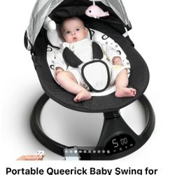 Portable Queerick Baby Swing for Infants, Timing & 5 Swing Speeds, Bluetooth Music & 10 Lullabies!