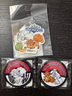 Pokemon exclusive Japanese regional vulpix pins and sticker