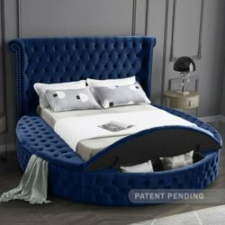 [SPECIAL] Luxus Velvet Navy Queen Storage Platform Bed

